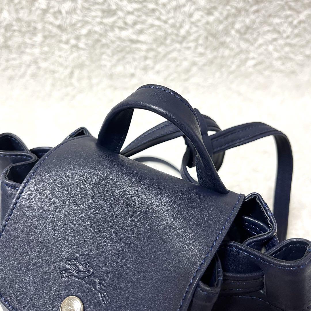 ✨美品✨ LONGCHAMP オールレザー ミニリュック 型押し ネイビー