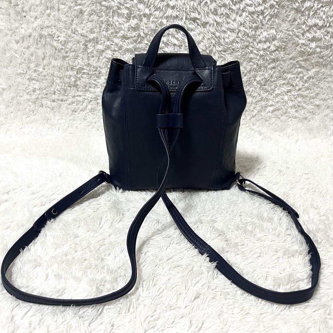 ✨美品✨ LONGCHAMP オールレザー ミニリュック 型押し ネイビー