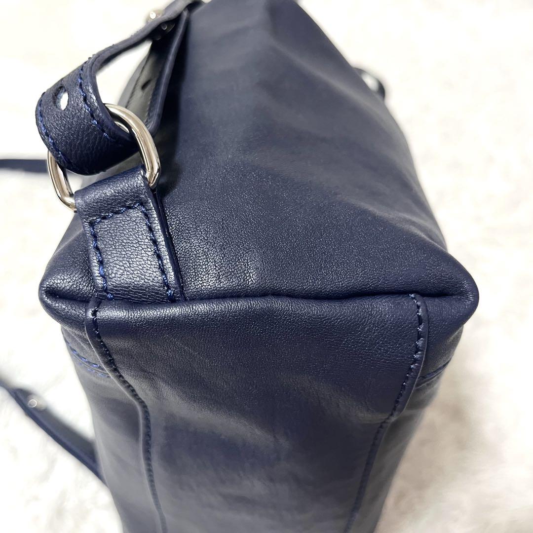 ✨美品✨ LONGCHAMP オールレザー ミニリュック 型押し ネイビー