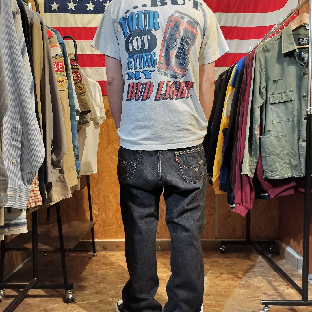丈短 LEVI’S 501 ブラックデニムパンツ フェード W38 古着