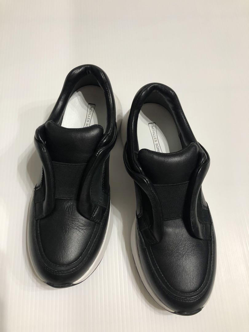 アキレスソルボ レザースリッポン スニーカー 黒 23.5
