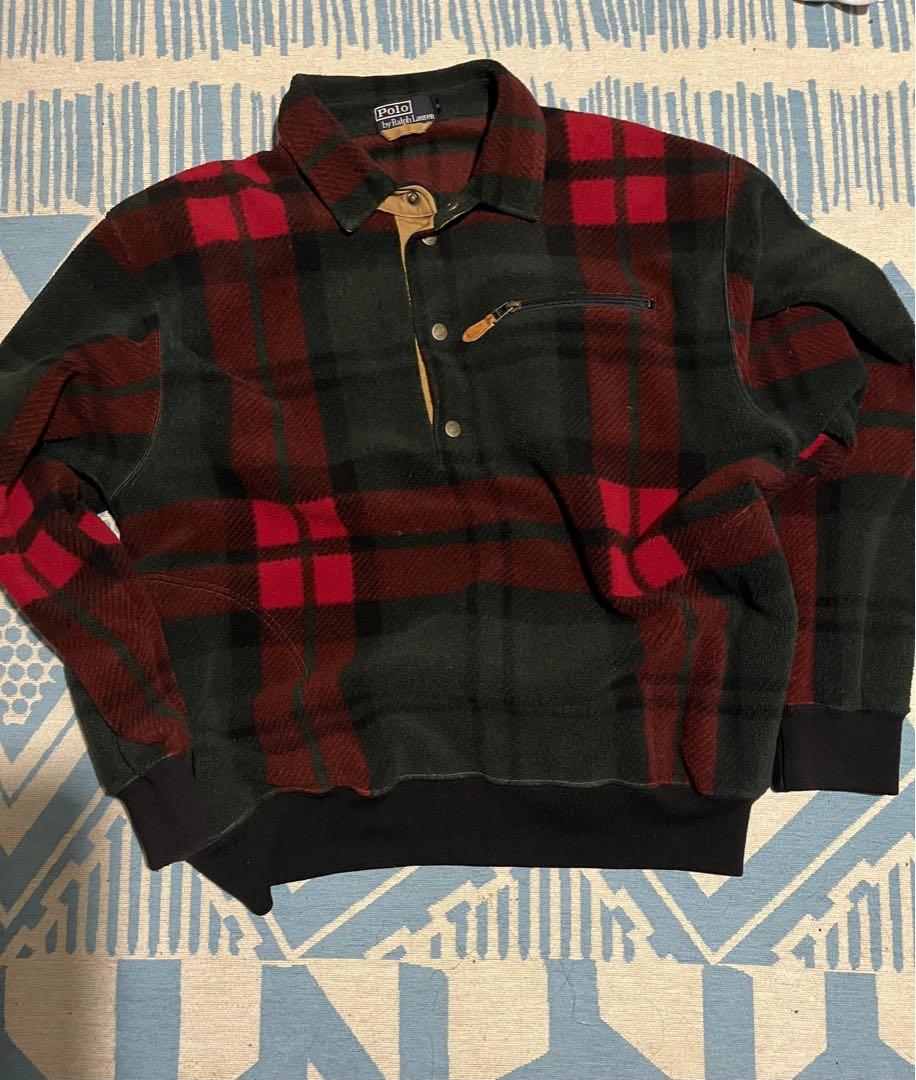 polo Ralph Lauren 90s フリース　チェック　古着　刻印ボタン 11,000円