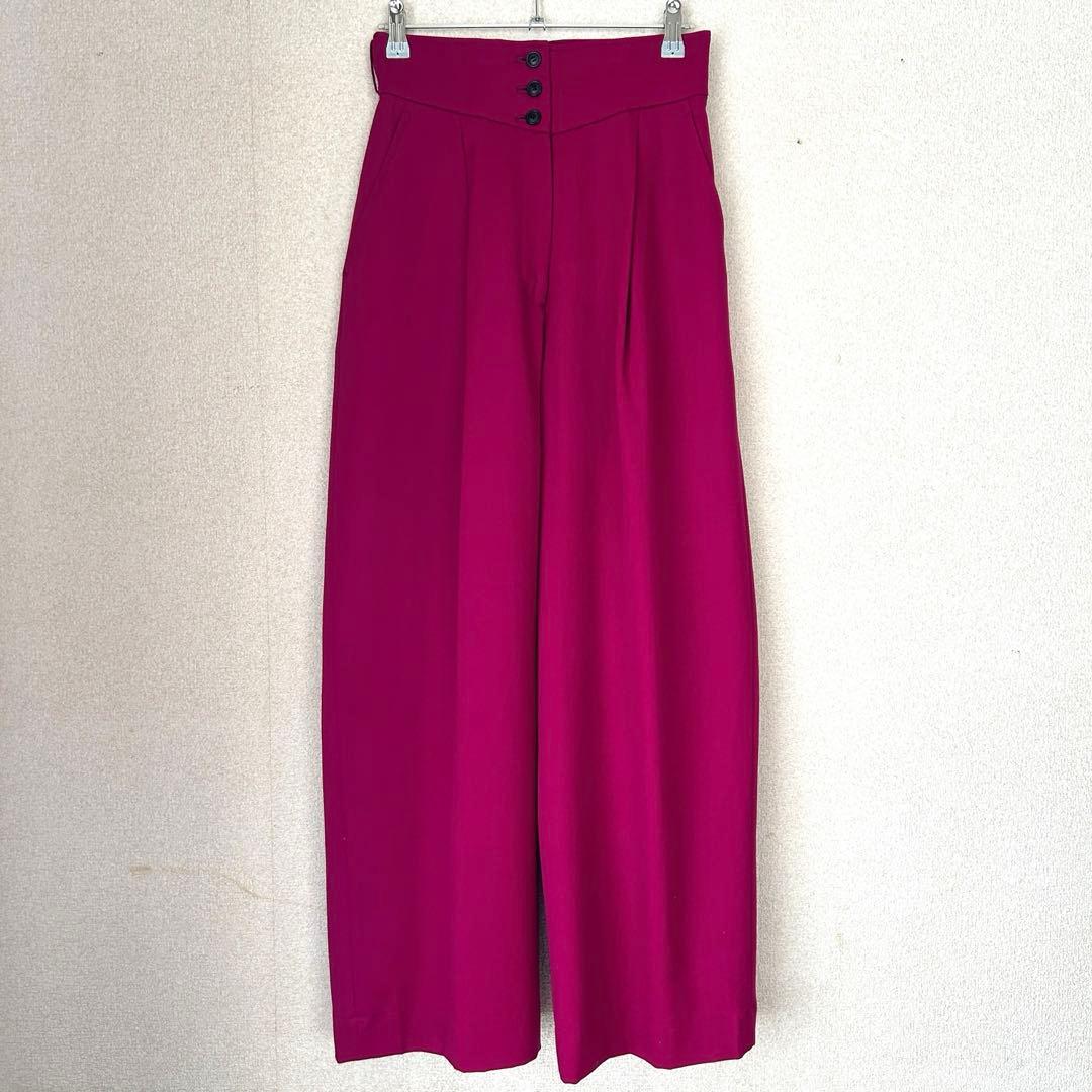 THEIRON アイロン マゼンタ ワイドレッグスラックス ボタン付き