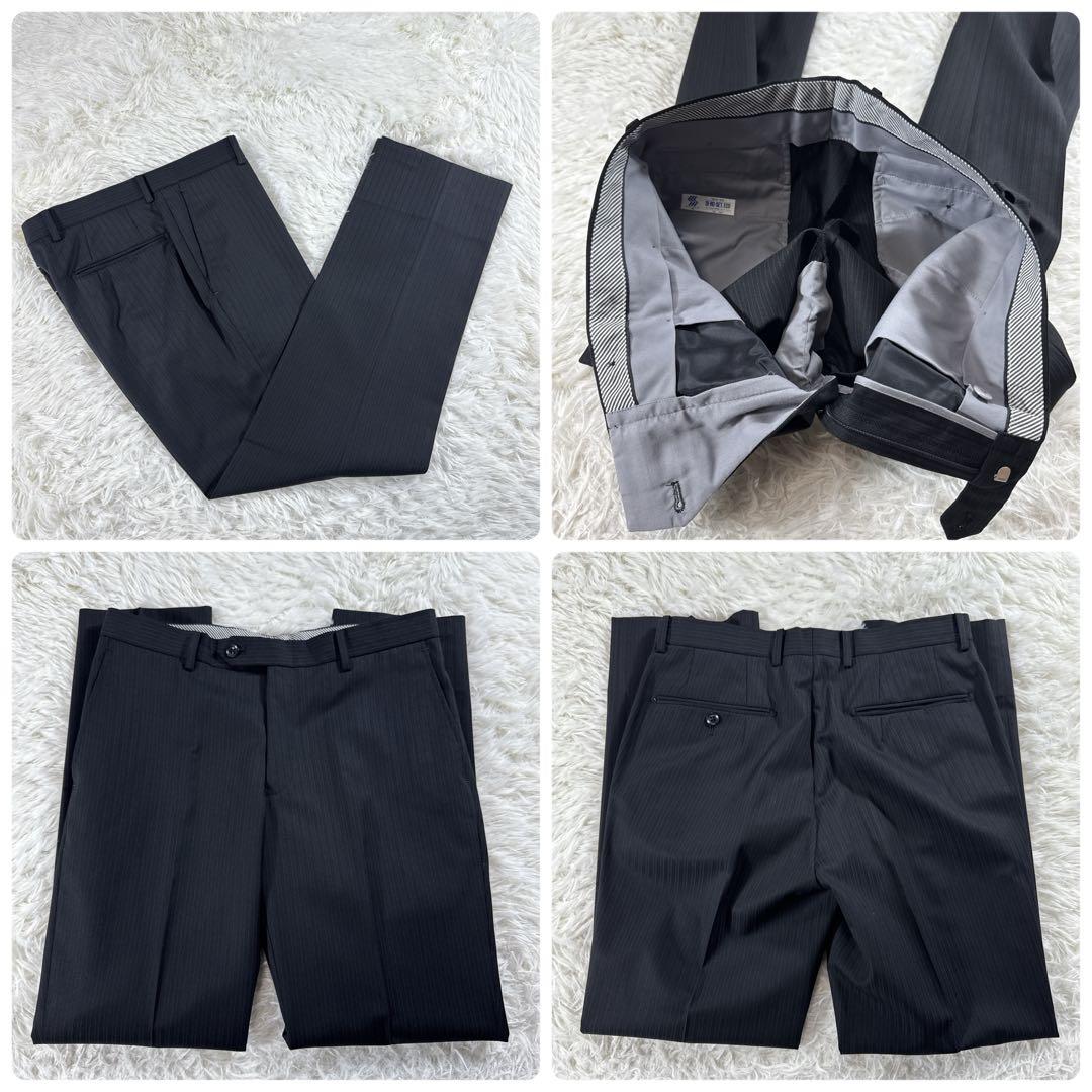 【美品】ジョンピアーズ スリーピース スーツ ストライプ ブラック A5 コナカ 【美品】ジョンピアーズ スリーピース スーツ ストライプ ブラック A5 コナカ