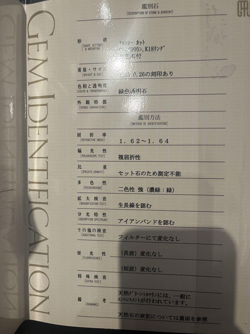 トルマリン　ダイアモンド　プラチナゴールド　リング　保証書付き