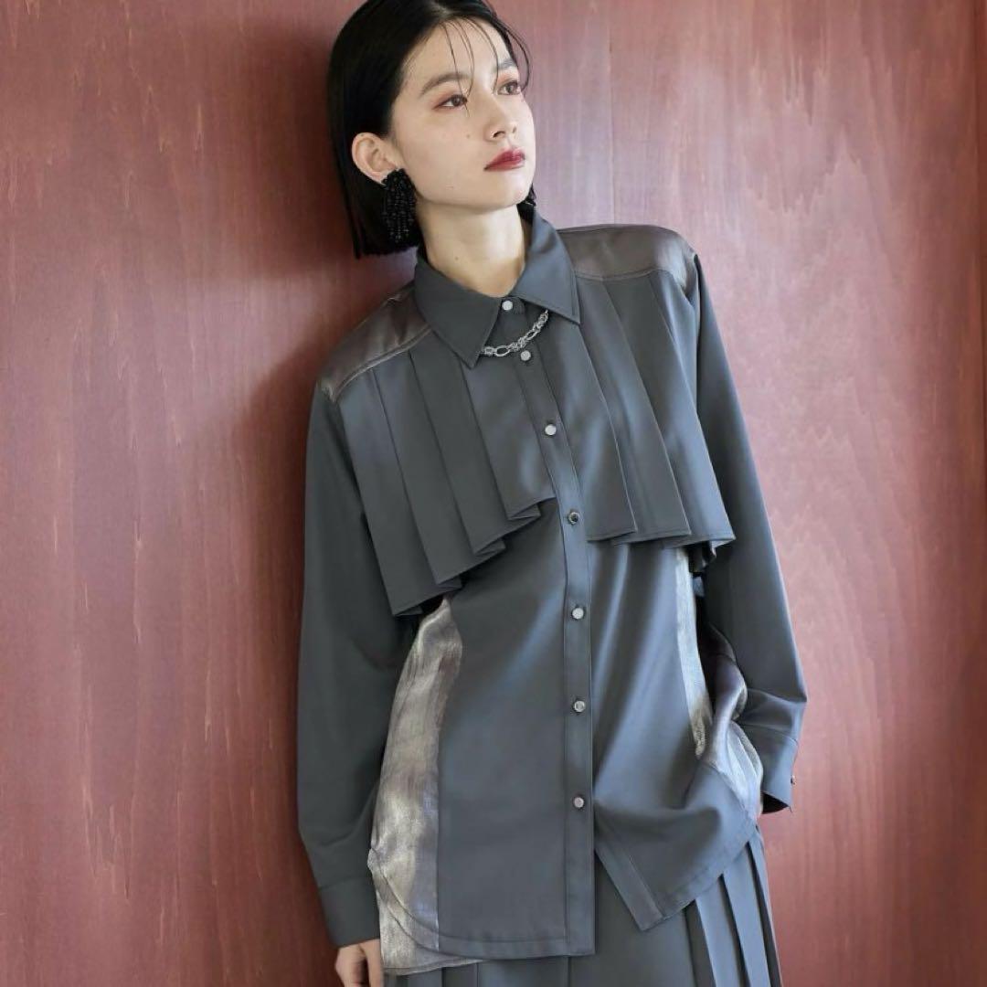 完売品　アシメプリーツキリカエシャツ