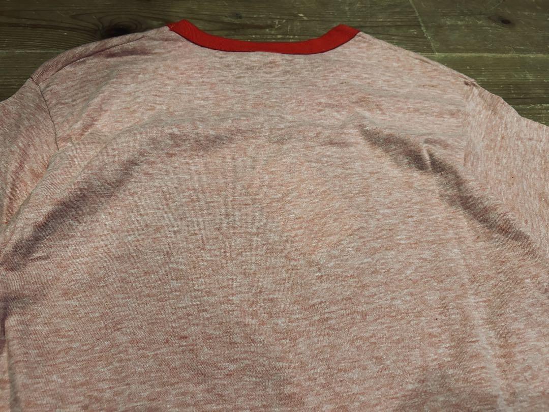 Tシャツ 古着 70s Hanes ヘインズ L 企業 リンガーT 赤 極美品