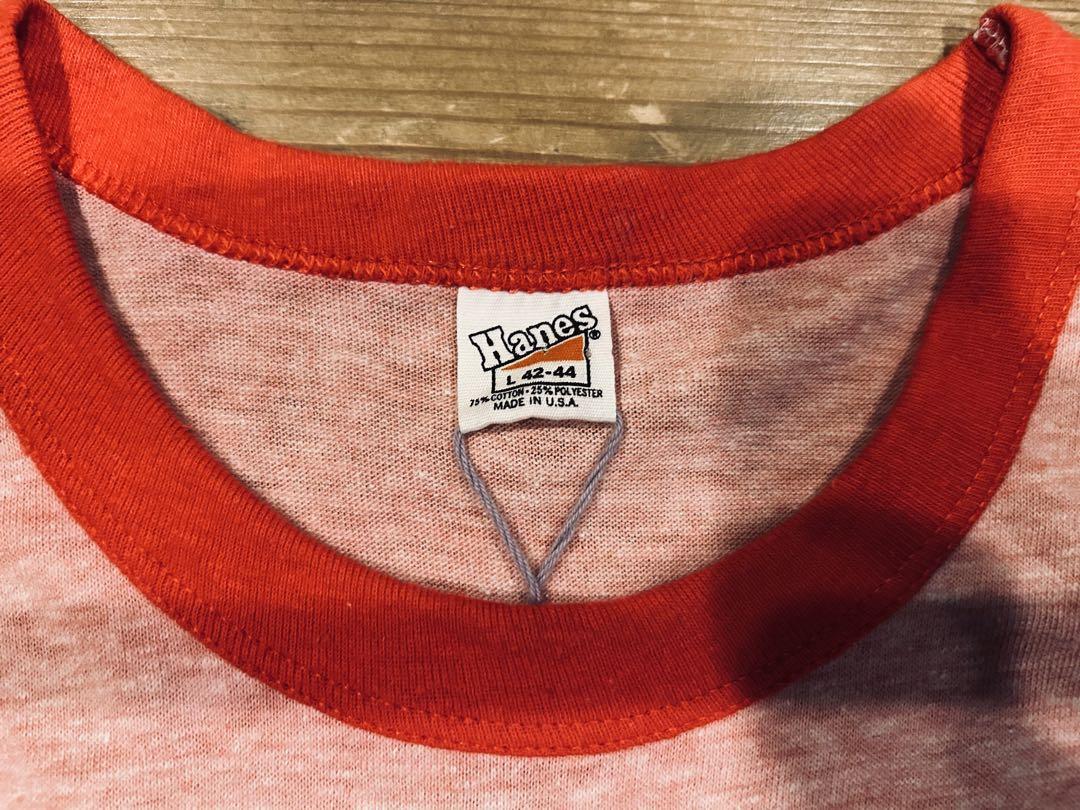 Tシャツ 古着 70s Hanes ヘインズ L 企業 リンガーT 赤 極美品