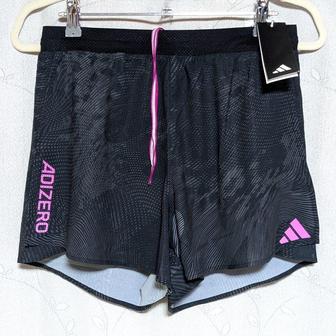 ■adidas ADIZERO スプリットショーツ 黒L アディゼロ■ウォーキング・ランニングウェア