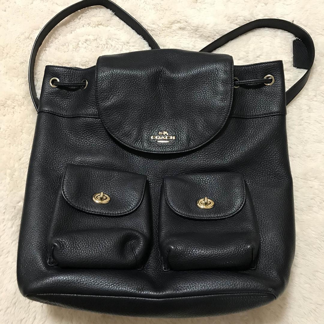 コーチ COACH リュックサック ペブルド レザー ダークブル