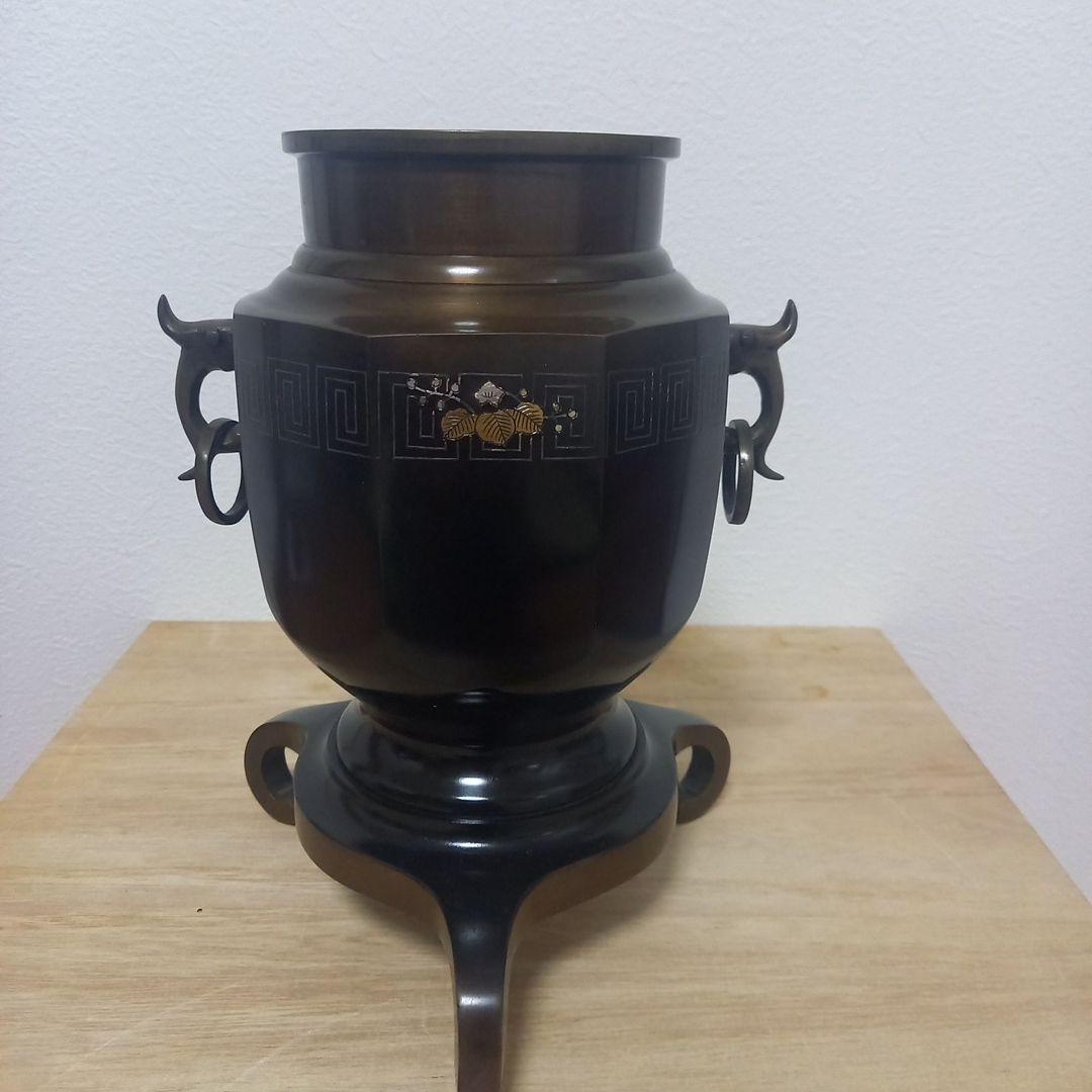 薄端　銅器　華道具　八角雷紋　美品　レトロ 薄端 銅器 華道具 八角雷紋 美品 レトロ - 工芸品在庫 処分