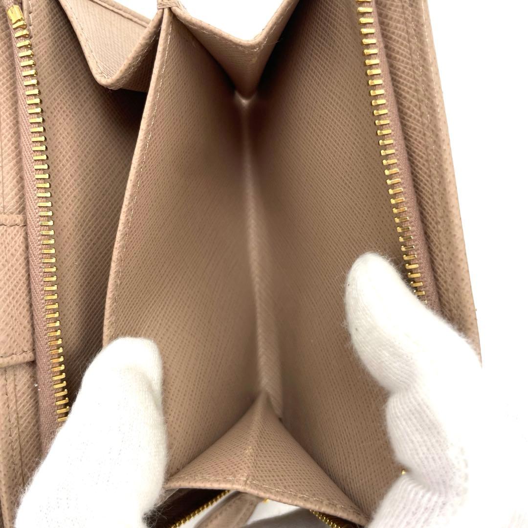 【美品】PRADA プラダ サフィアーノ 二つ折り財布 1ML225 ベージュ