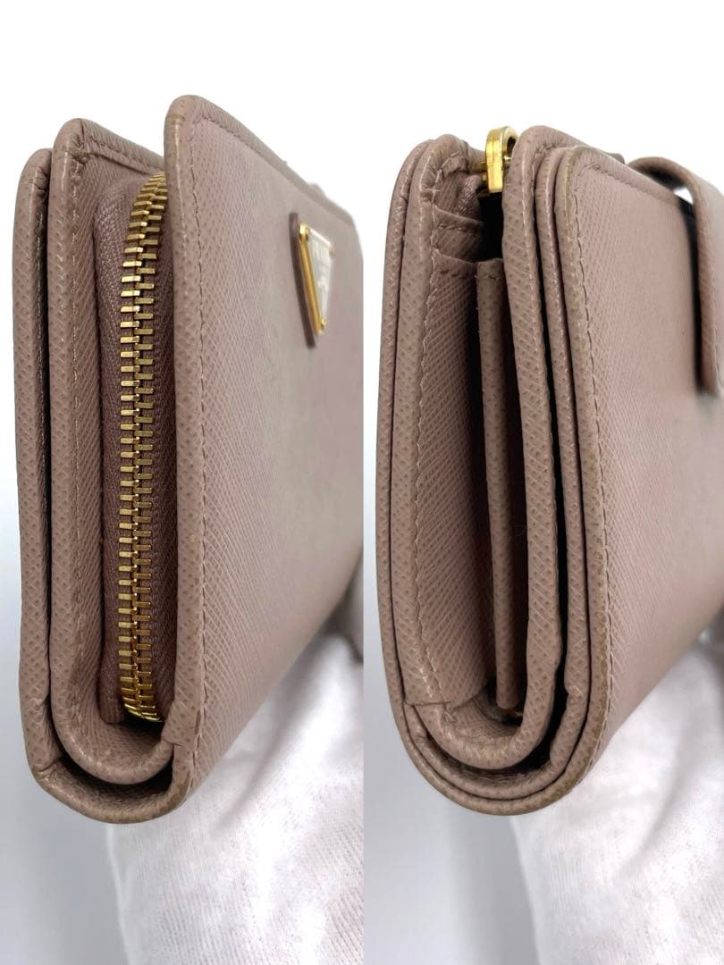 【美品】PRADA プラダ サフィアーノ 二つ折り財布 1ML225 ベージュ