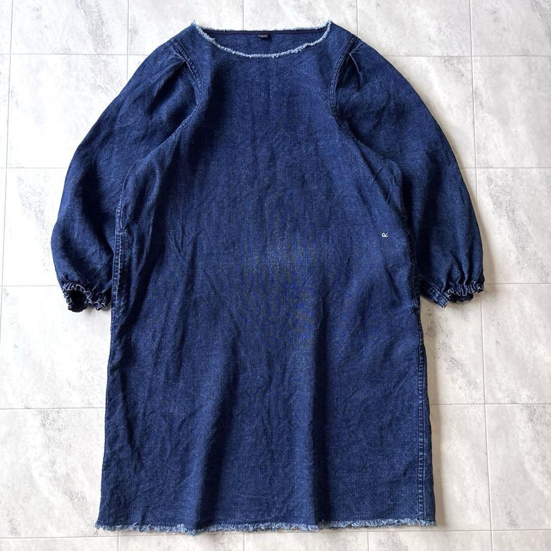 【現行タグ】45rpm インディゴリネン ワンピース R刺繍 ヘンプ100% 麻