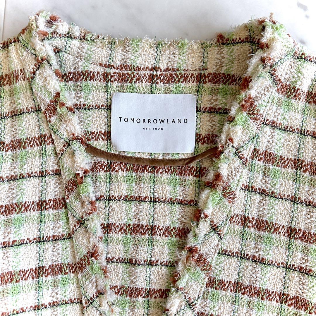 上品コーデはコレで安心！ トゥモローランド 極美品 コットンツイード ジャケット Vネック ジャケット・アウター