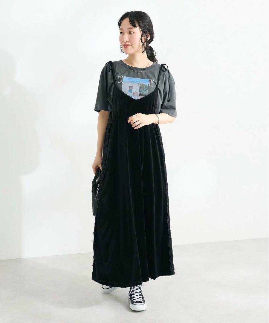 黒 ベルベット キャミワンピース