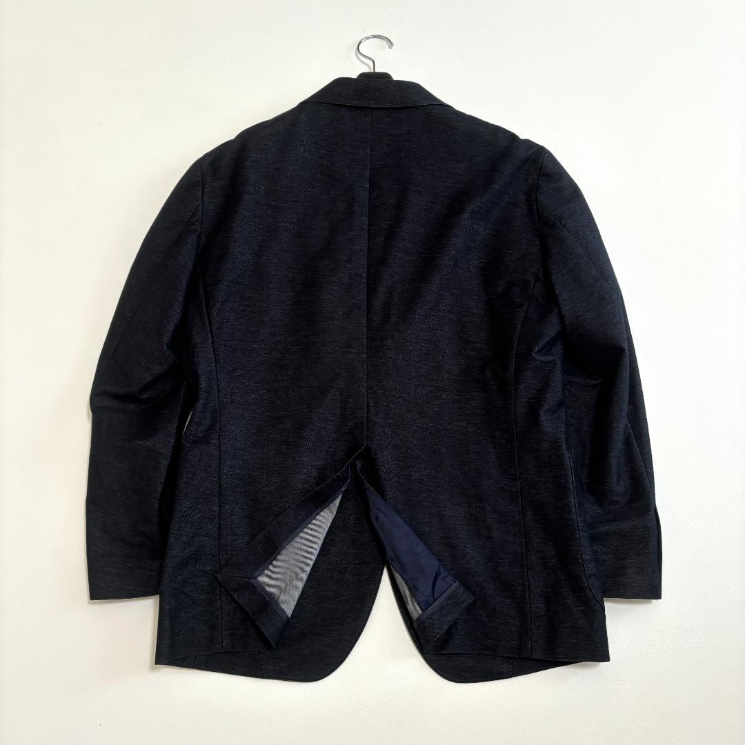 【極美品/洗える】LES MUES テーラードジャケット ストレッチ アンコン 洗える 紺織柄無地 ウールブレンドストレッチジャケット LES