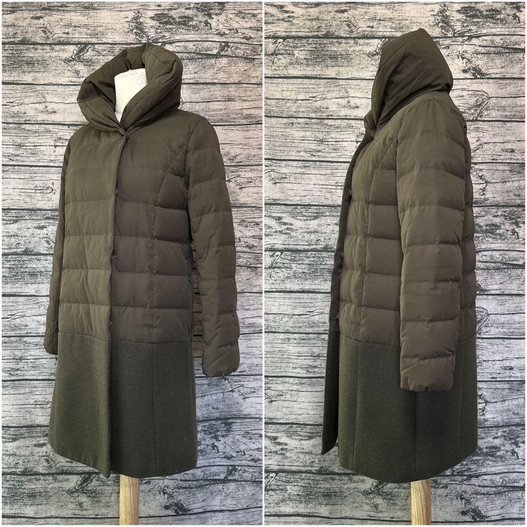 極美品 ルーニィ ダウンコート フェザー 切り替え Ａライン カーキ 38
