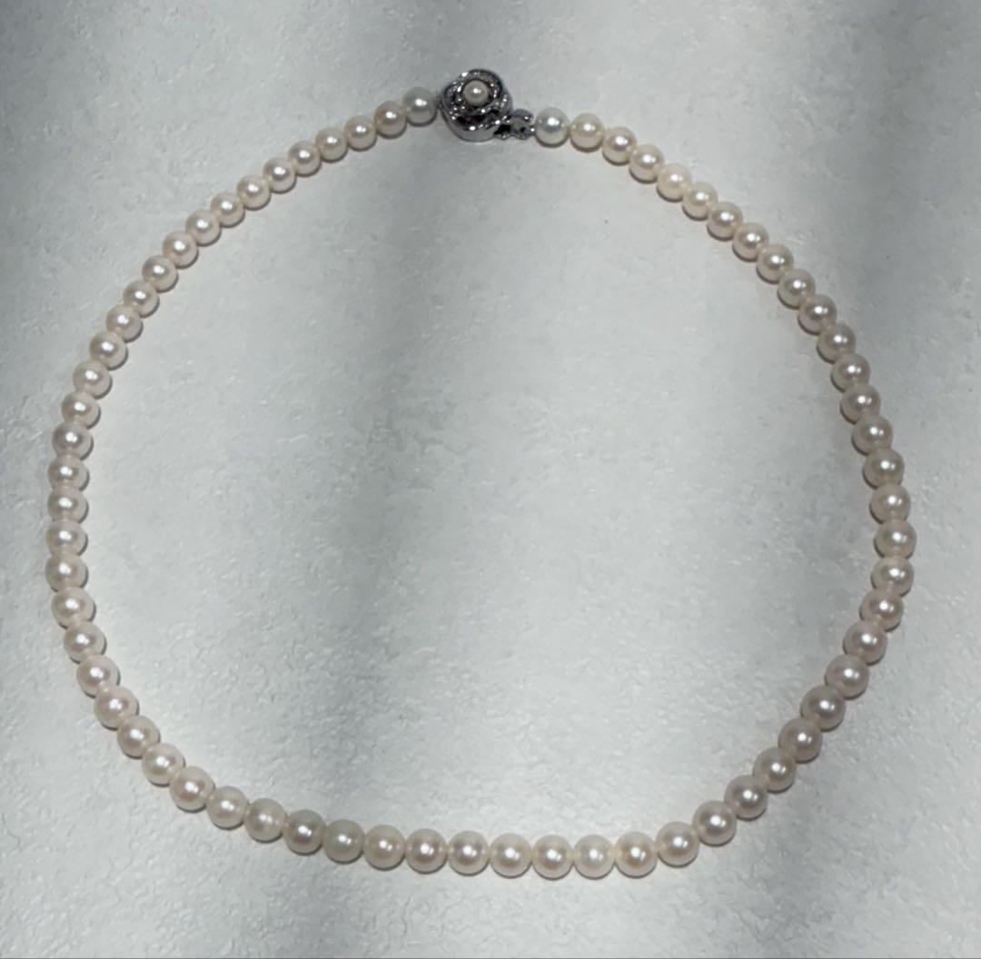 本真珠　アコヤ真珠　レディースパールネックレス　SILVER刻印付き パールネックレス アコヤ真珠 SILVER刻印 6〜6.5mm 43cm【美品