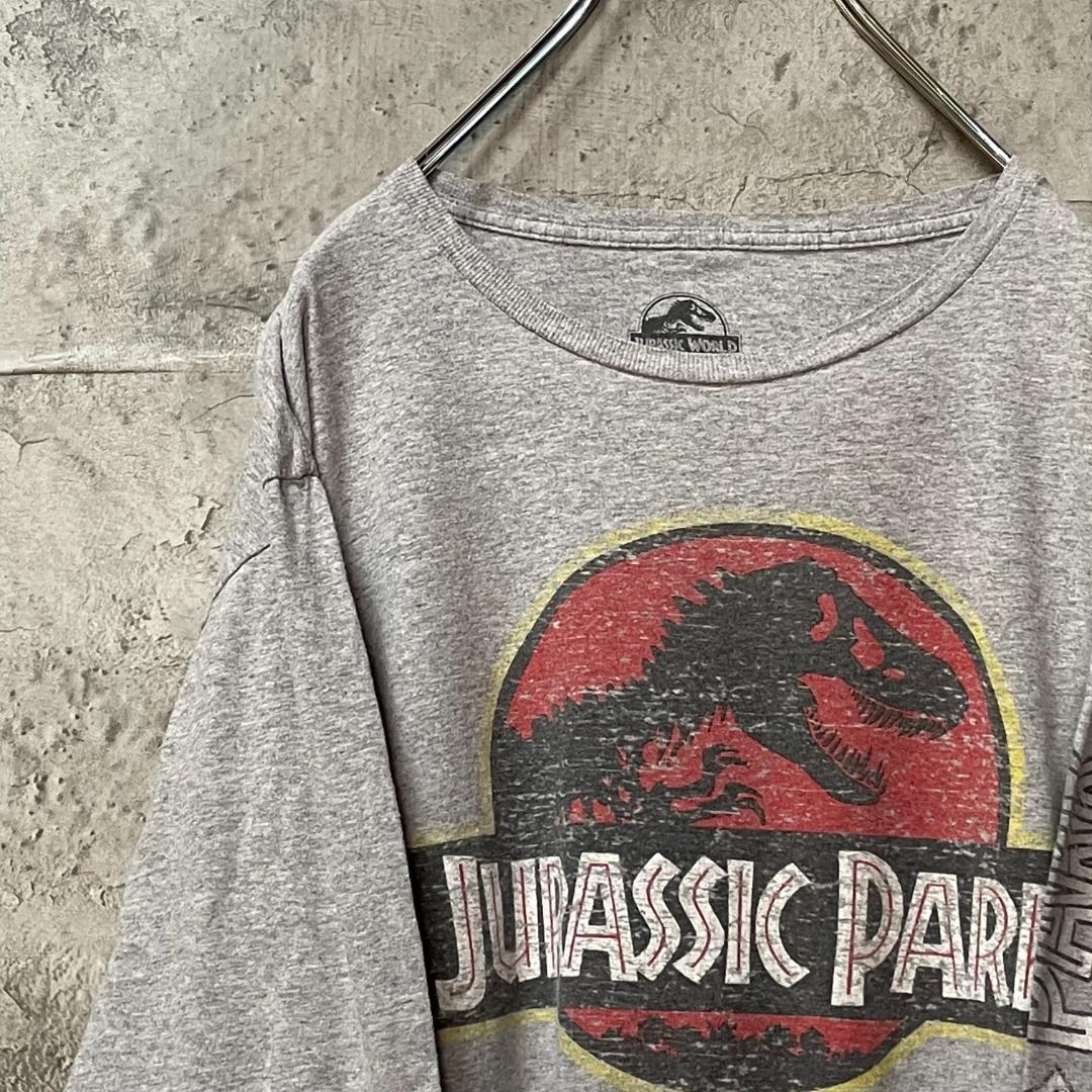 Jurassic Park ロゴ グレー ヴィンテージ風 プリント ロンT