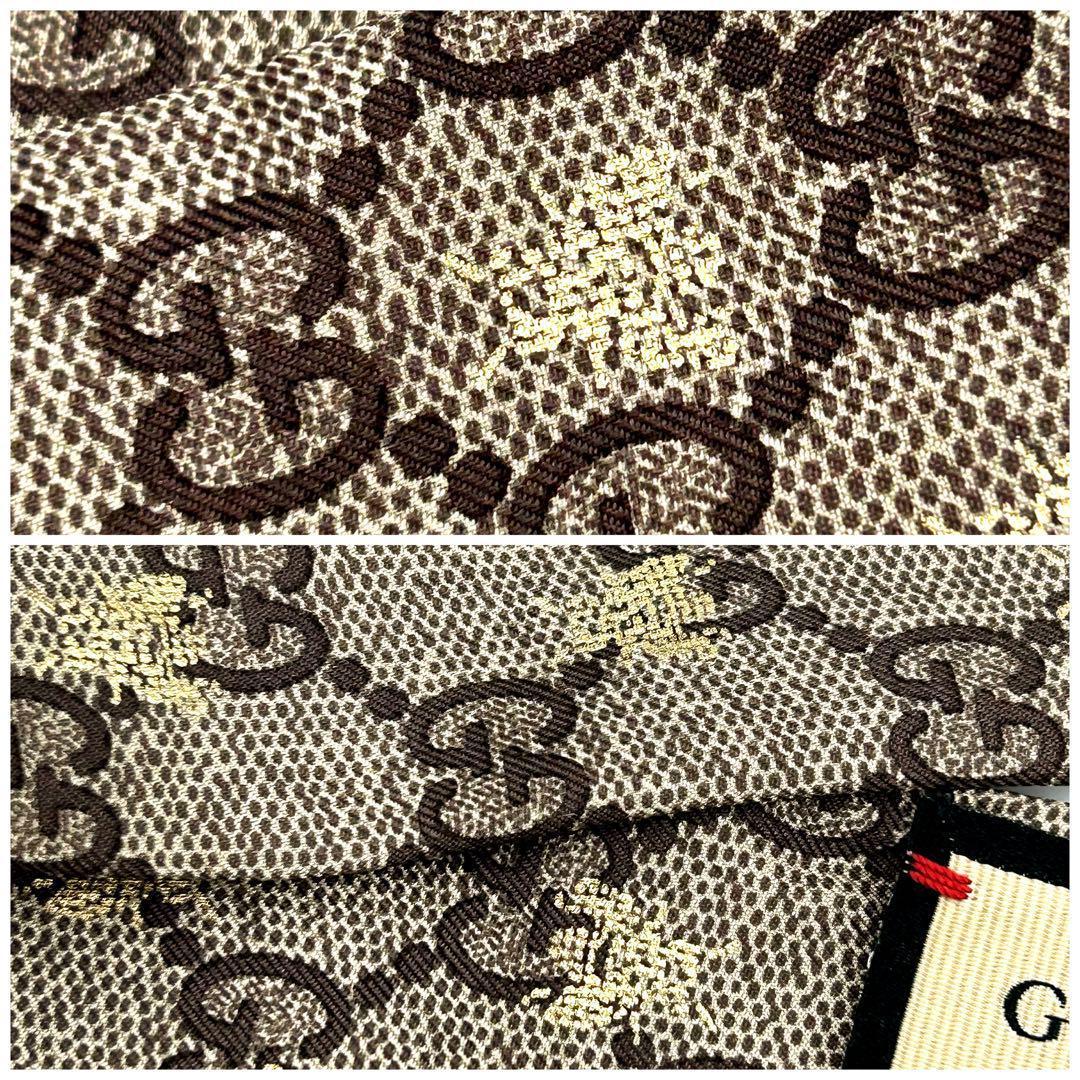 ⚪︎極美品 グッチ GG柄 シルク 蜂 リボンスカーフ ブラウン系