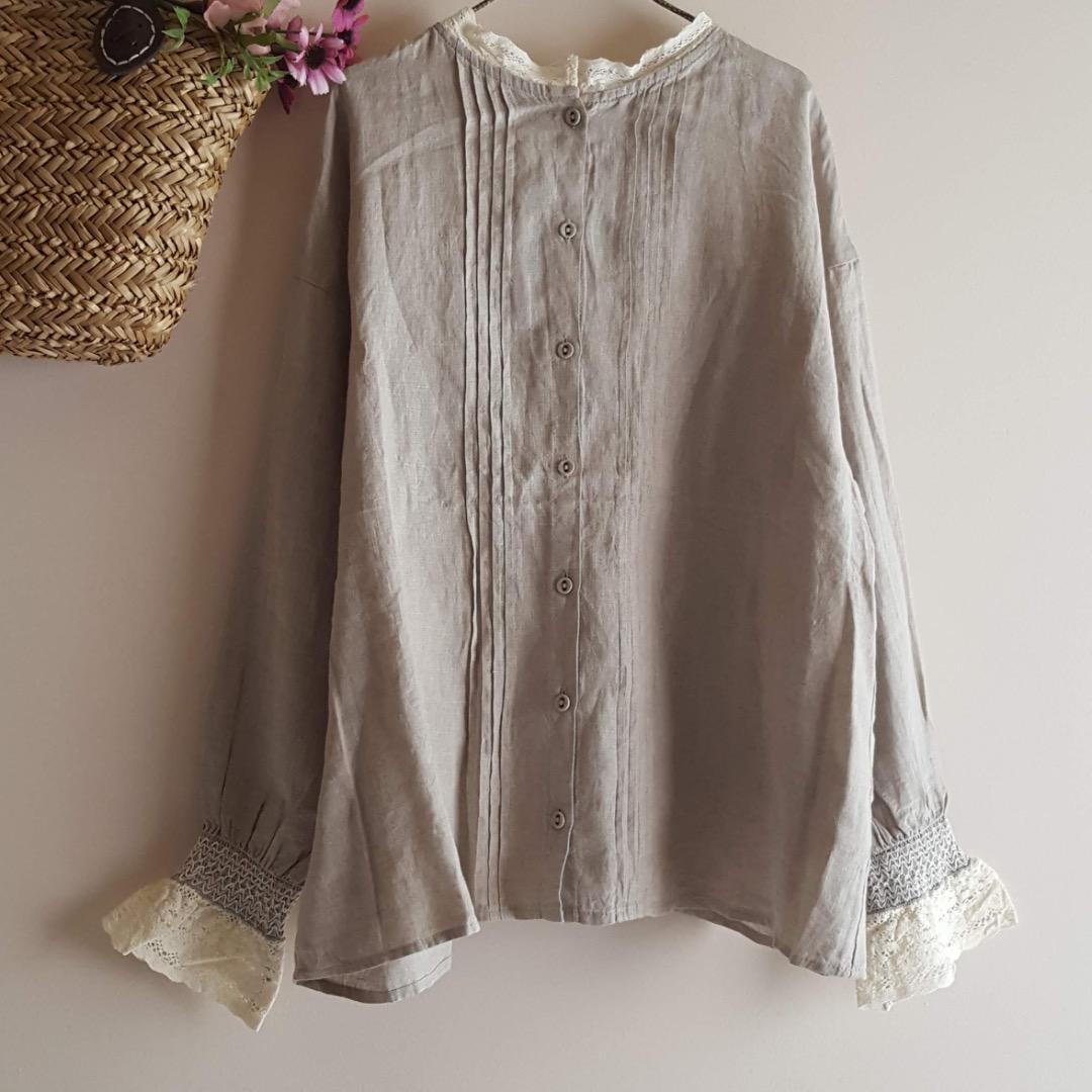 新品 SM2☆ベージュ／kazumiさんレースベスト付きリネンブラウス