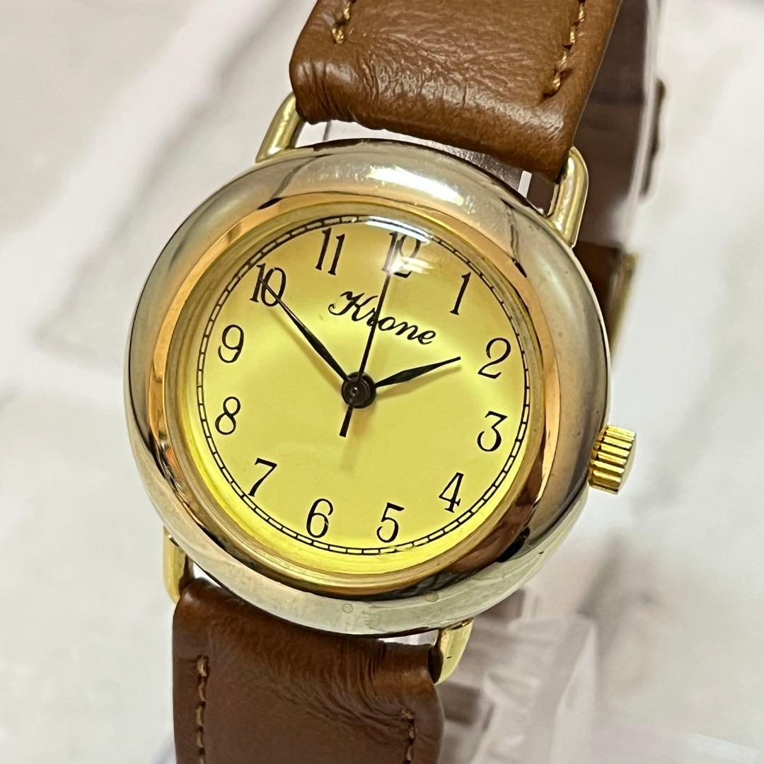 【稼動品】krone クローネ　腕時計　アンティーク　ゴールド