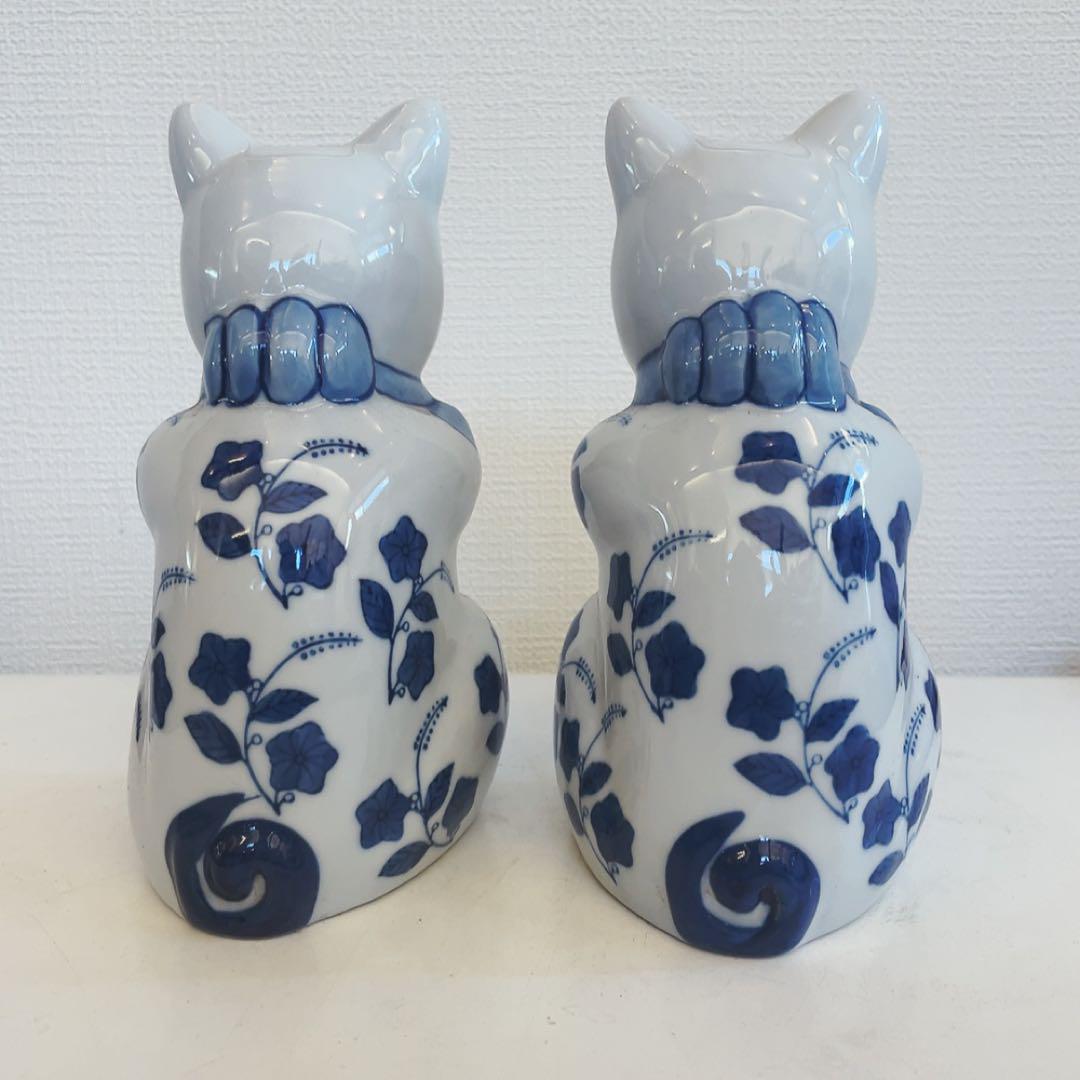 ヴィンテージ　骨董　猫 2匹 セット 置物 オブジェ 招き猫 陶器