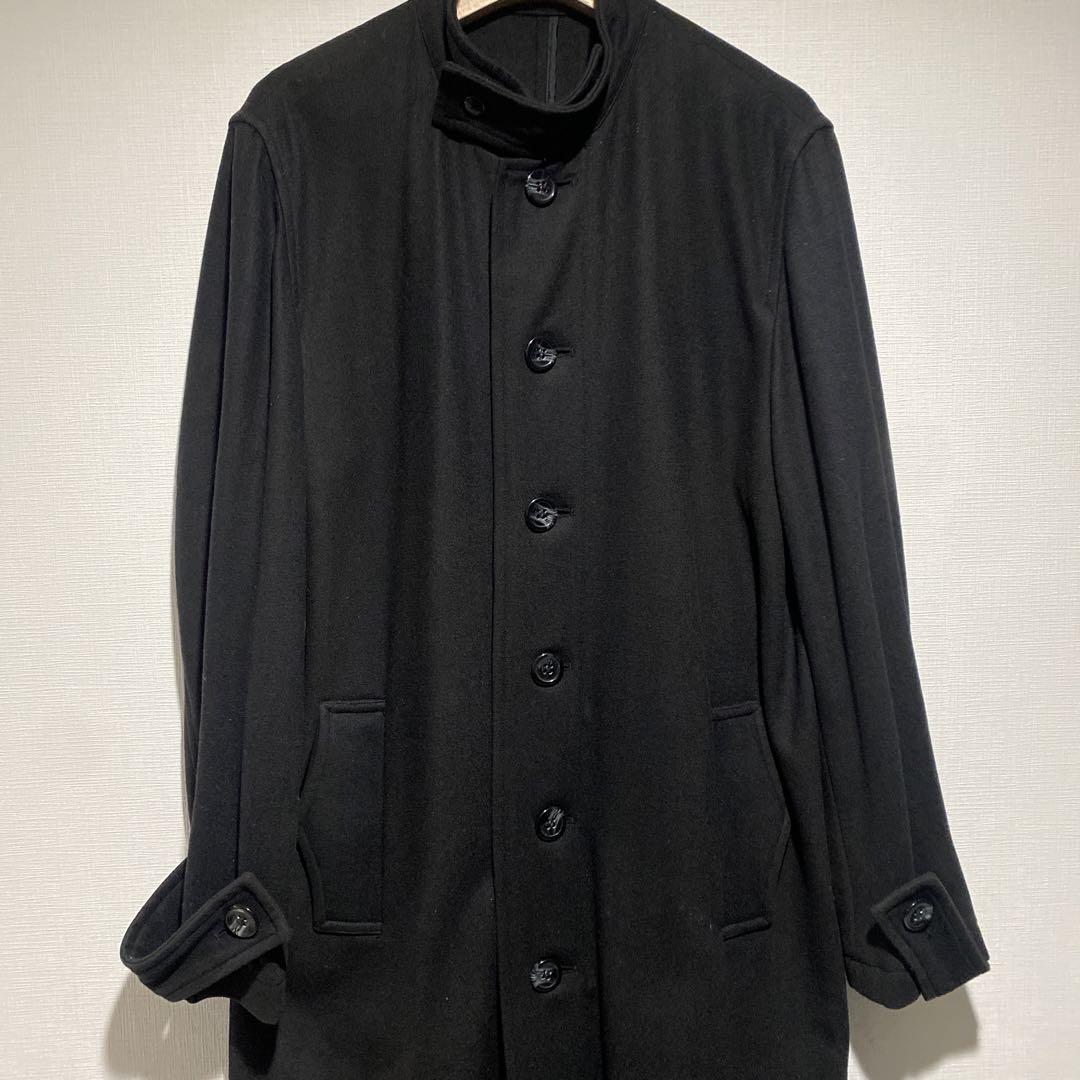 着画あり!! モード used 古着 ノーカラーウールロングコート