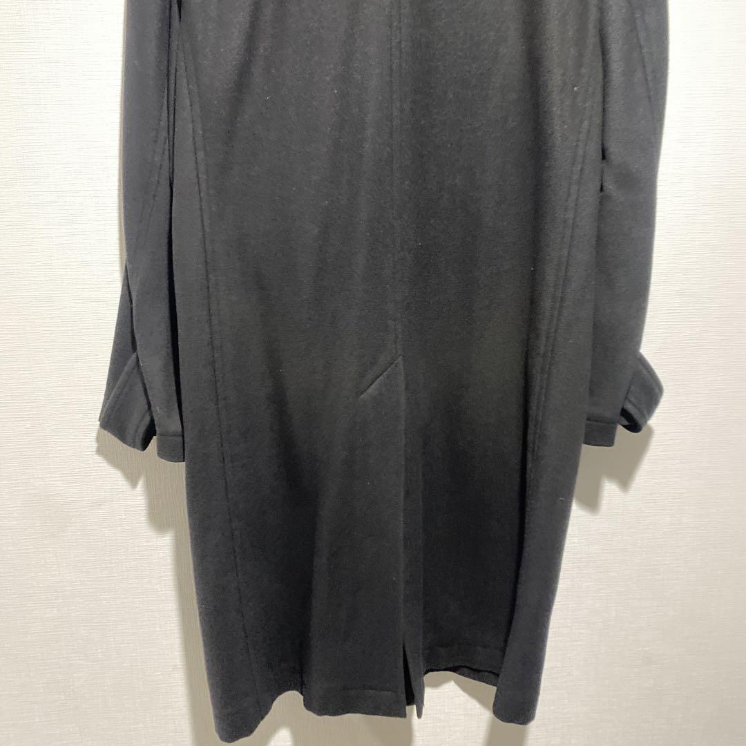 着画あり!! モード used 古着 ノーカラーウールロングコート