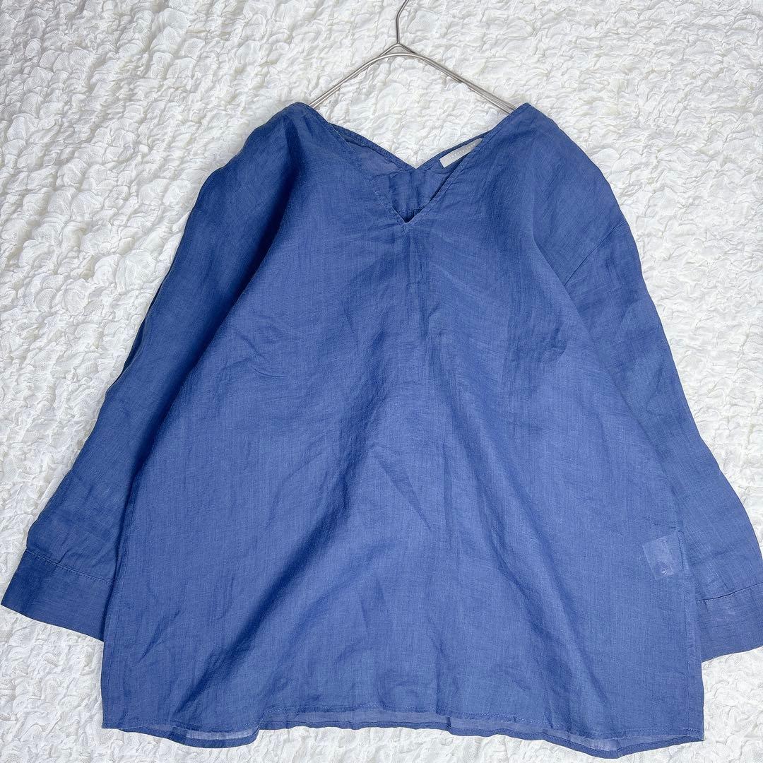 theory luxe セオリーリュクス 麻100 Vネックブラウス 青 38