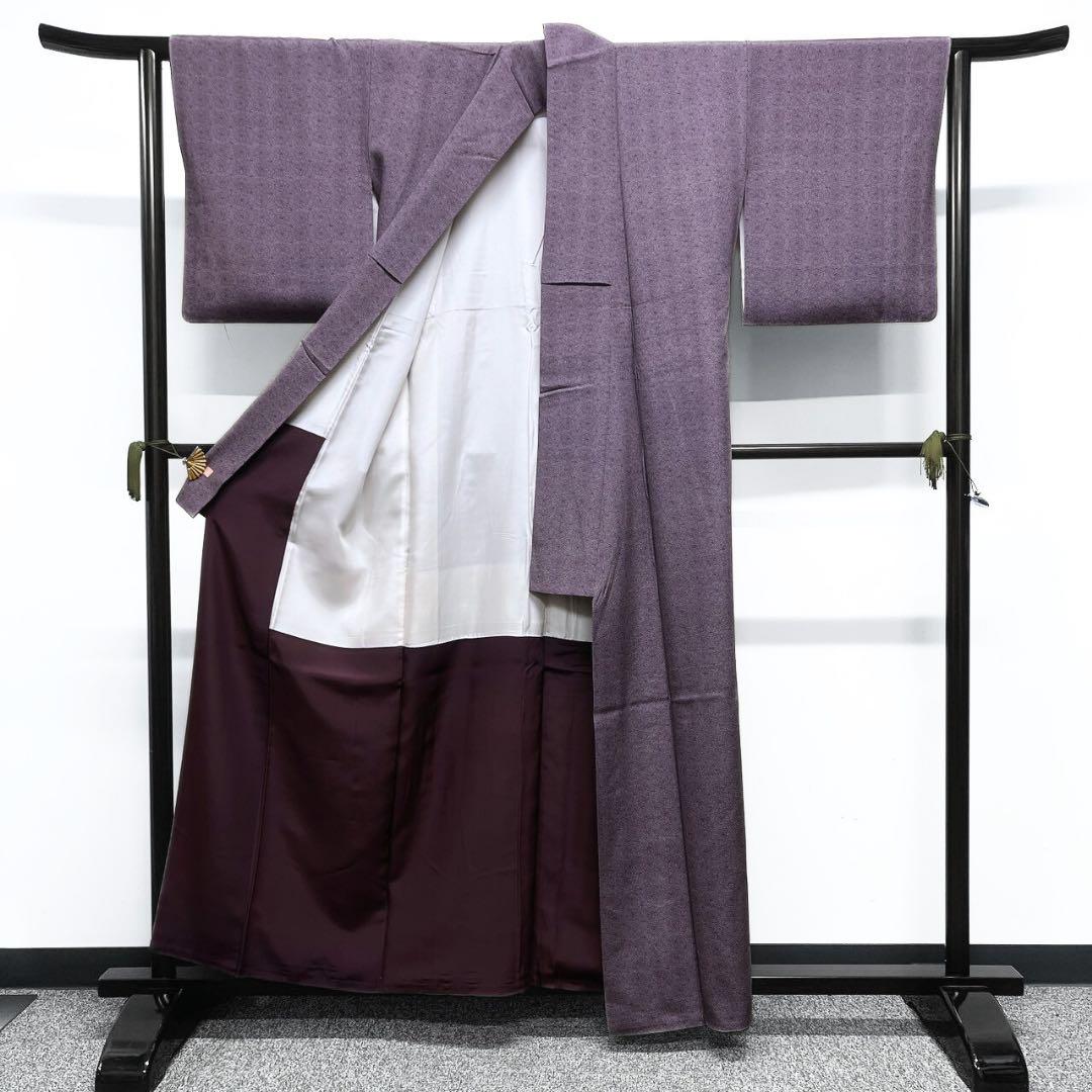 伝統工芸士　廣瀬作　江戸小紋　七宝　花模様　パープル系　着物　053w p