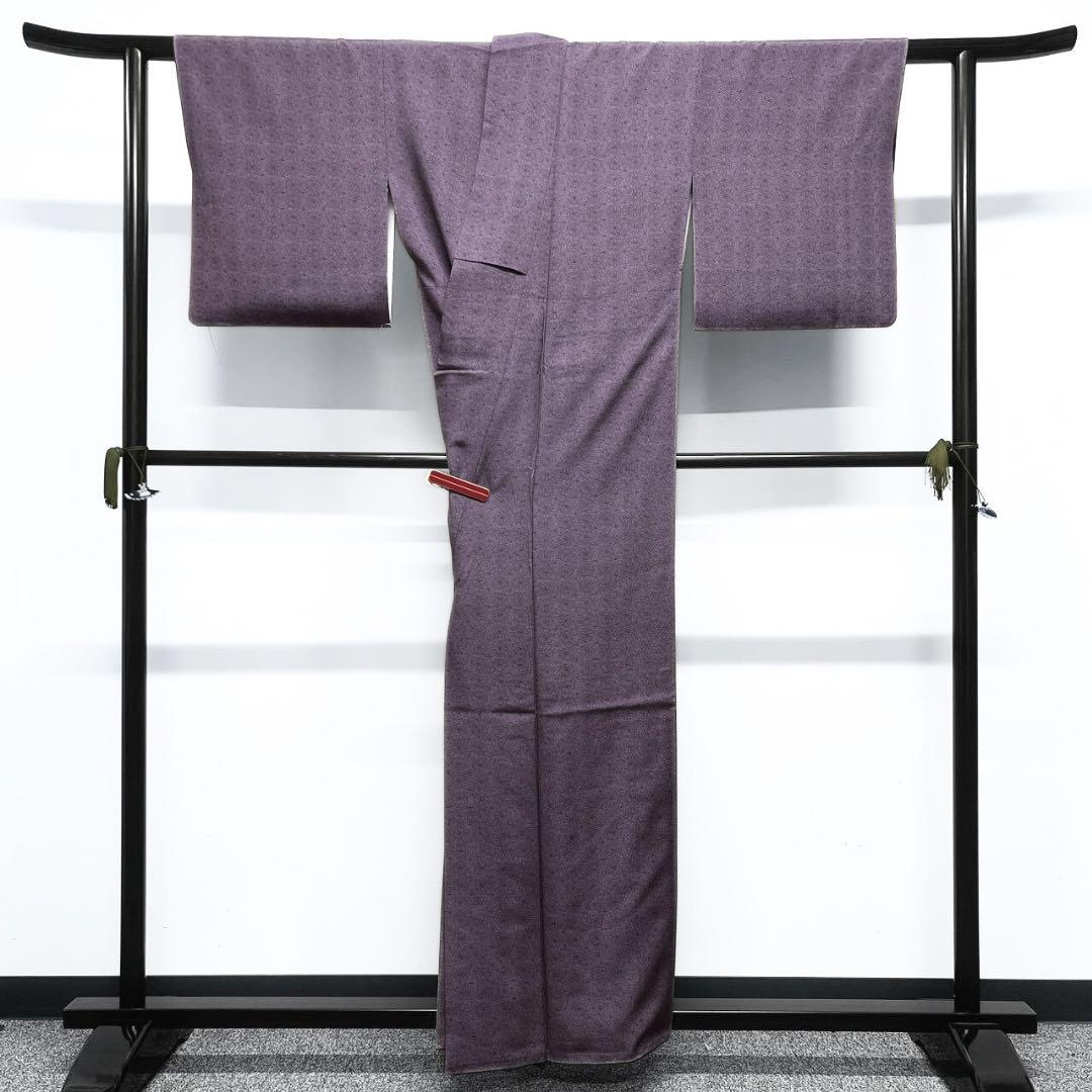 伝統工芸士　廣瀬作　江戸小紋　七宝　花模様　パープル系　着物　053w p
