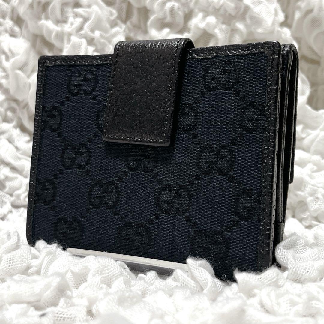 GUCCI グッチ 二つ折り財布 ブラック 黒 キャンバス GG プレート