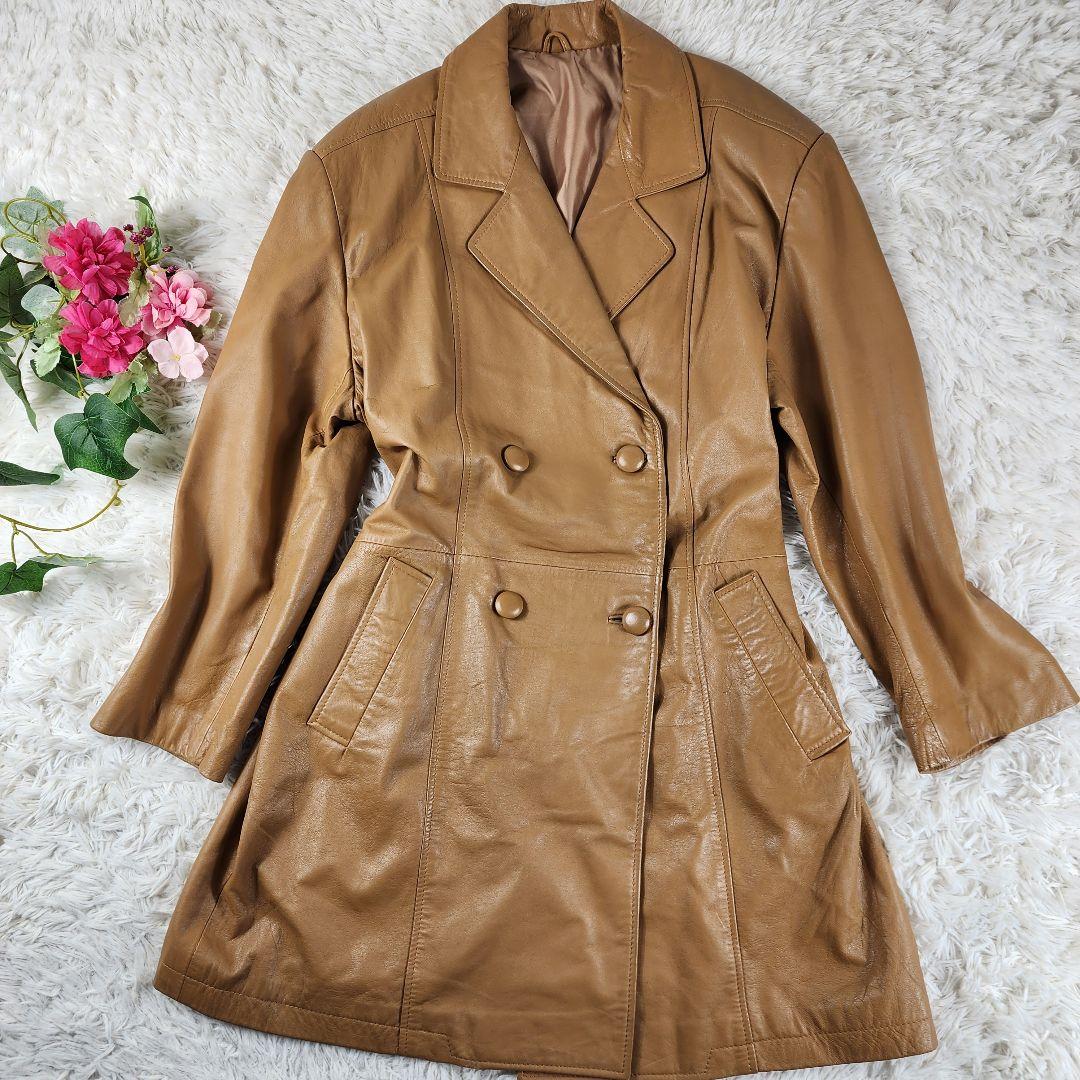 【 大きいサイズ 】 ラムレザーコート　羊革　オールレザー　キャメル　美品　XL