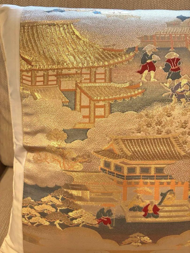 豪華刺繍の袋帯で作った正絹クッションカバー 帯リメイク40cm