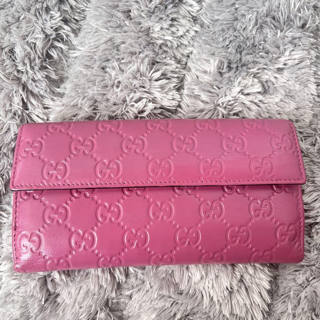 状態考慮　GUCCI✨長財布　ラブリーハート　長財布　シマ　ピンク