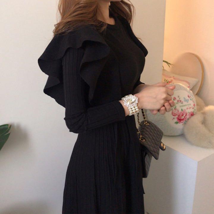 ロングワンピース 黒 韓国 オルチャン 冬 ニットワンピース フリル 即日発送 メルカリ ロングワンピース 黒 韓国 オルチャン 冬 ニットワンピース フリル 即日発送 メルカリ