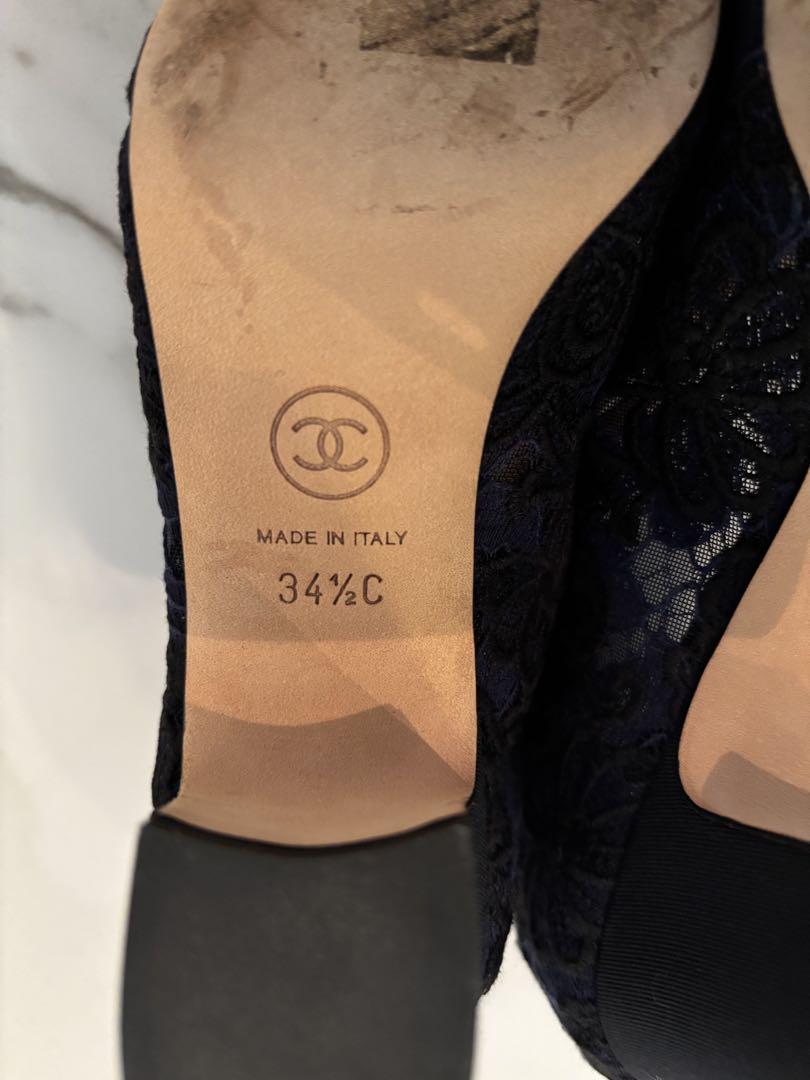 CHANEL 黒とネイビー レース パンプス　サイズ34 1/2 C