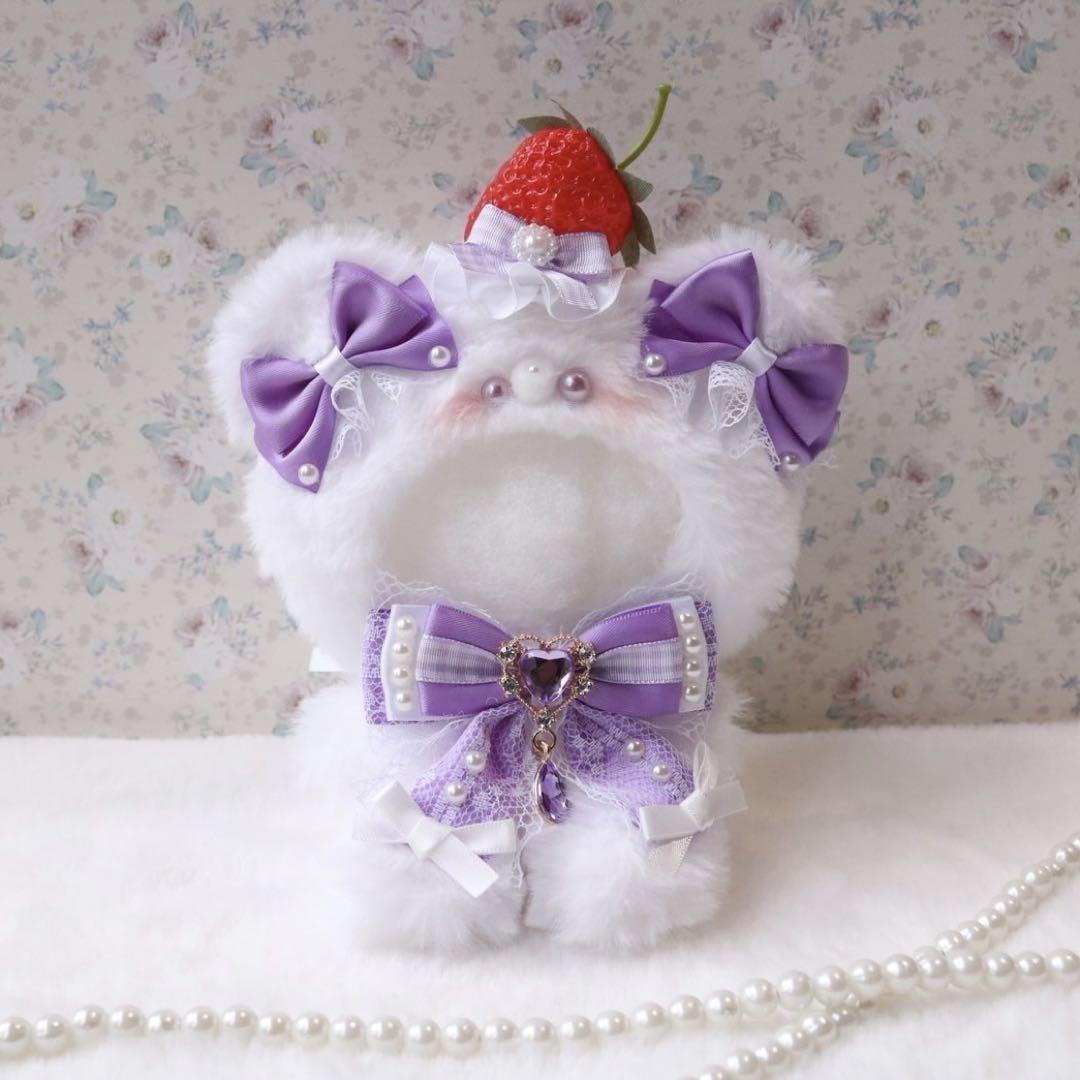 いちごパフェくまさん／パープル❤︎ちびぐるみ.にとたん.おすわりぬい服 着ぐるみ いちごパフェくまさん／パープル︎ちびぐるみ.にとたん.おすわり
