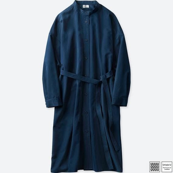 メルカリ Uniqlo U スタンドカラーシャツワンピース 長袖 ネイビー Lサイズ ひざ丈ワンピース 990 中古や未使用のフリマ