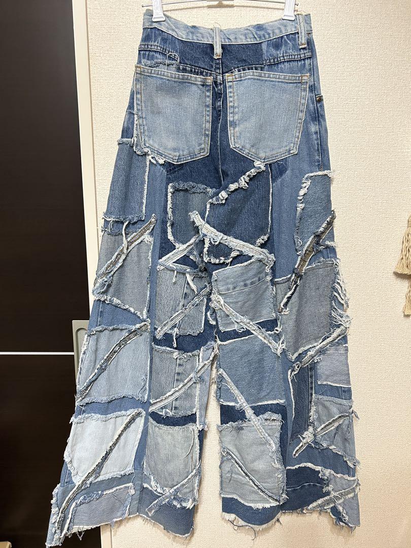 未使用 リメイク デニムパンツ ワイドパンツ ツギハギ パッチワーク