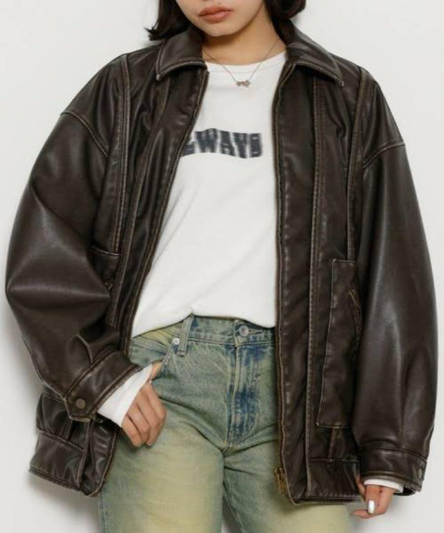 laguagem フェイクレザーヴィンテージジャケット　ブラウン