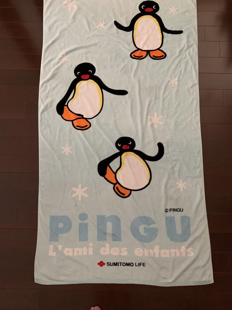 【美品】ピングーPINGUタオルケット超特大バスタオル水色ビーチタオル