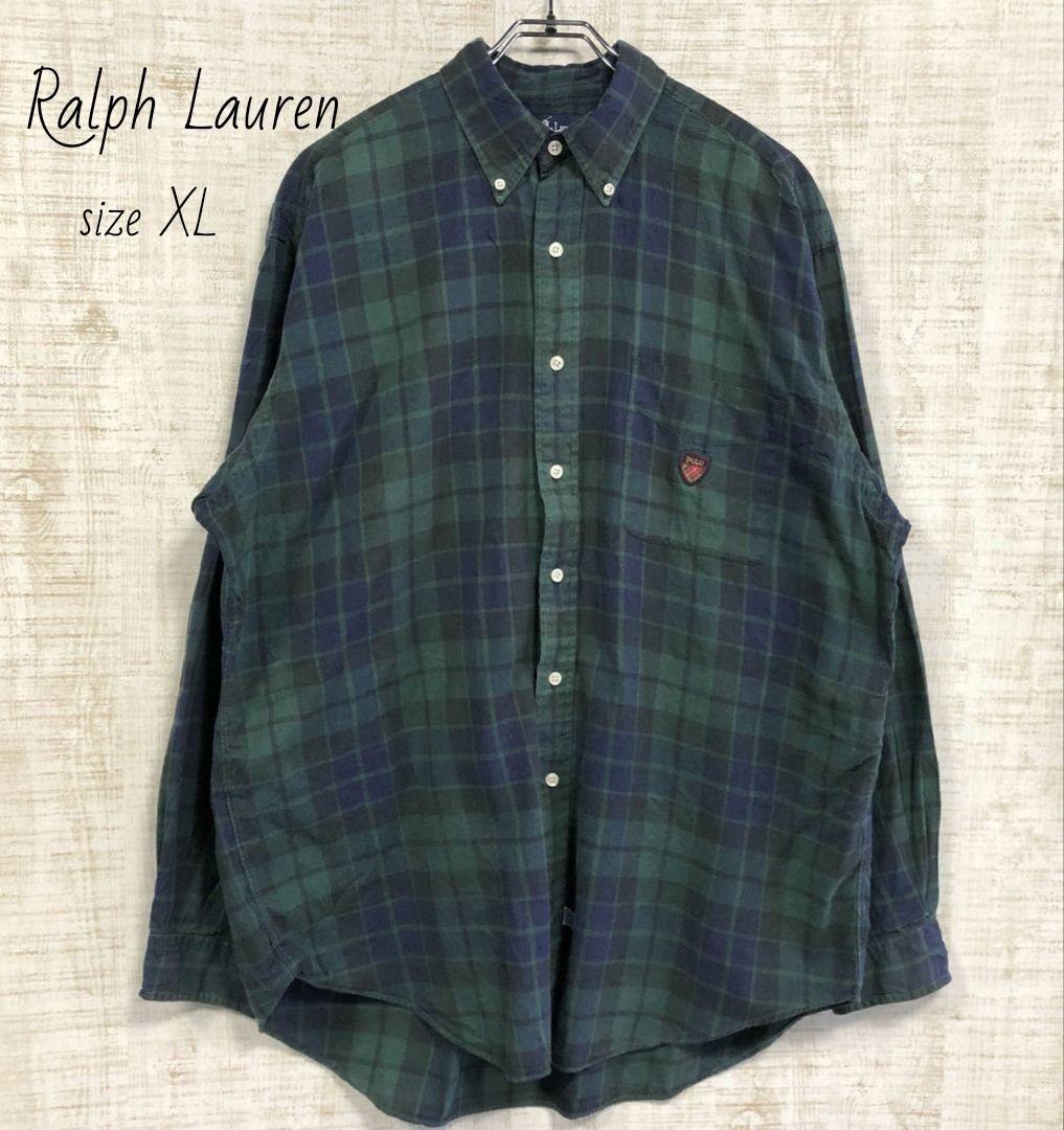 ポロラルフローレン　刺繍ロゴ　長袖シャツ　チェック柄　POLO XL 90s