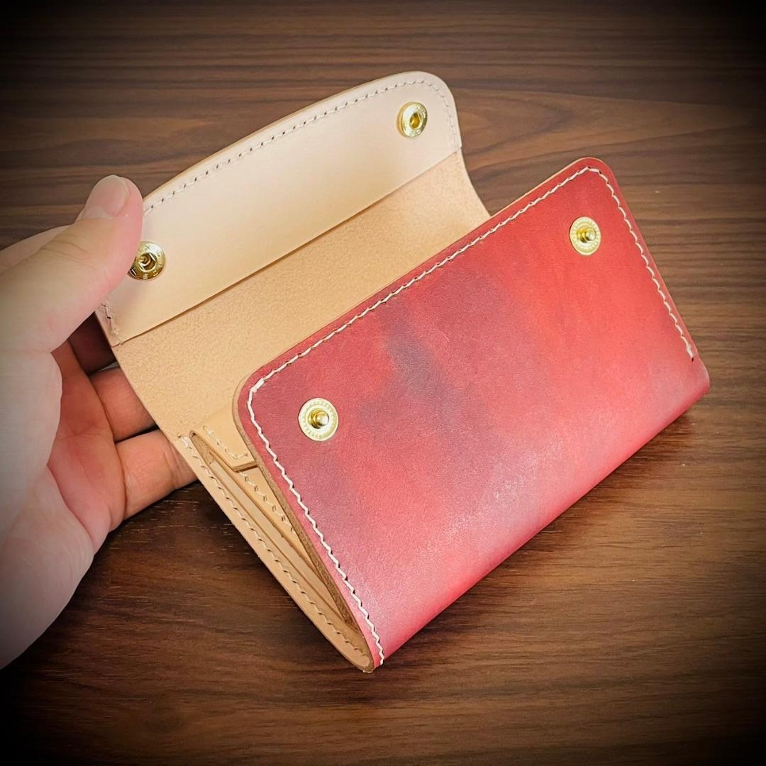 総手縫い ミドルウォレット 財布 フルレザー 本革 牛革 ヌメ革 革財布