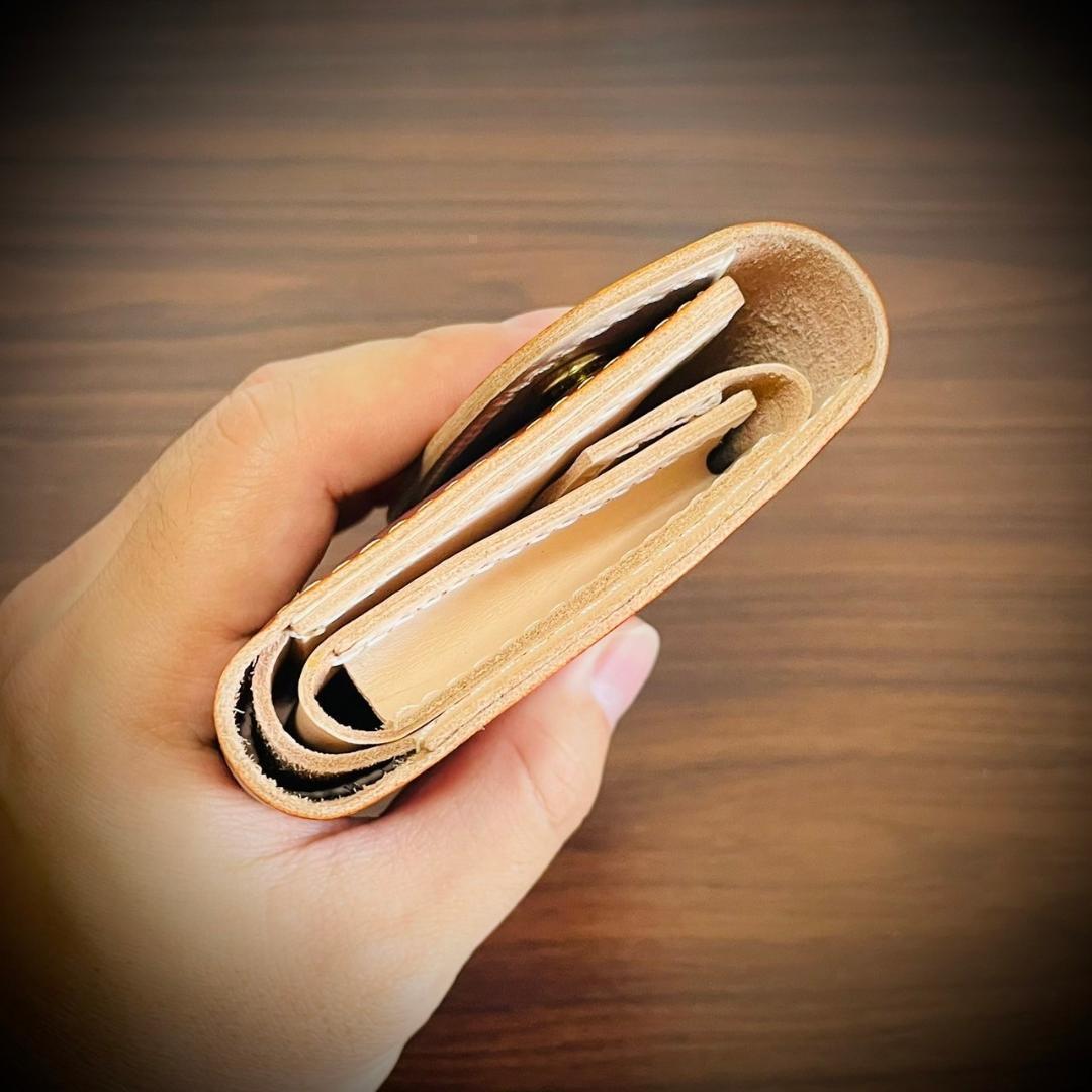 総手縫い ミドルウォレット 財布 フルレザー 本革 牛革 ヌメ革 革財布