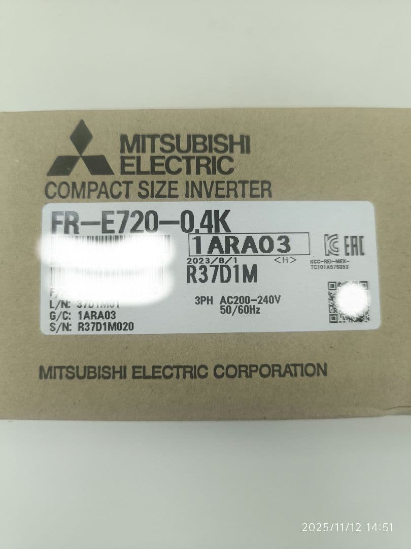 三菱インバーター FR-E720-0.4K 新品未使用品