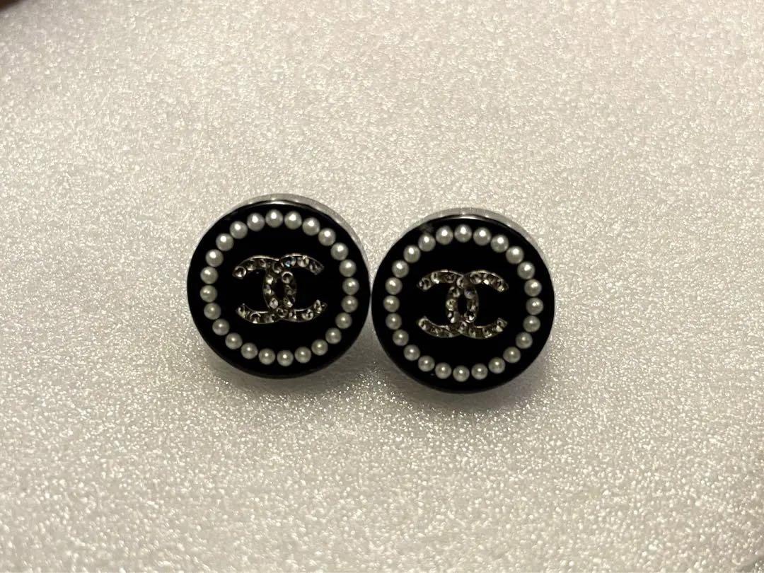 【美品】CHANEL ココマーク シャネル ピアス ブラック×シルバー