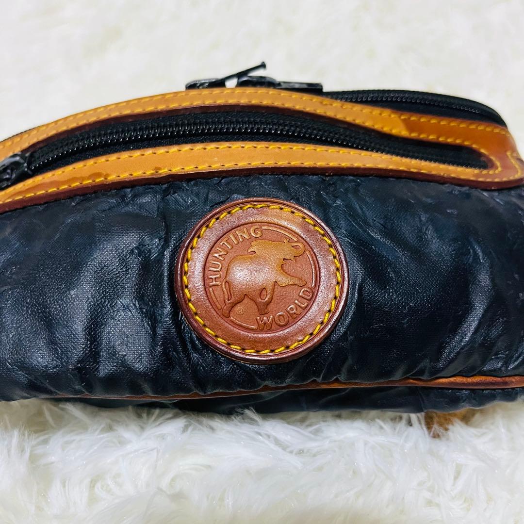 【HUNTING WORLD】バチュークロス×レザー製 ウエストポーチ ブラック